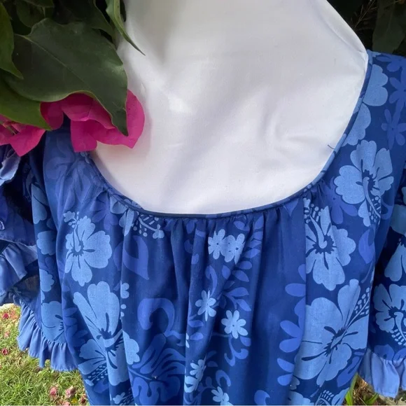 Princess Kaiulani Hawaiian Muumuu Royal Blue Maxi Dress Women’s 16 Vintage - Picture 4 of 13